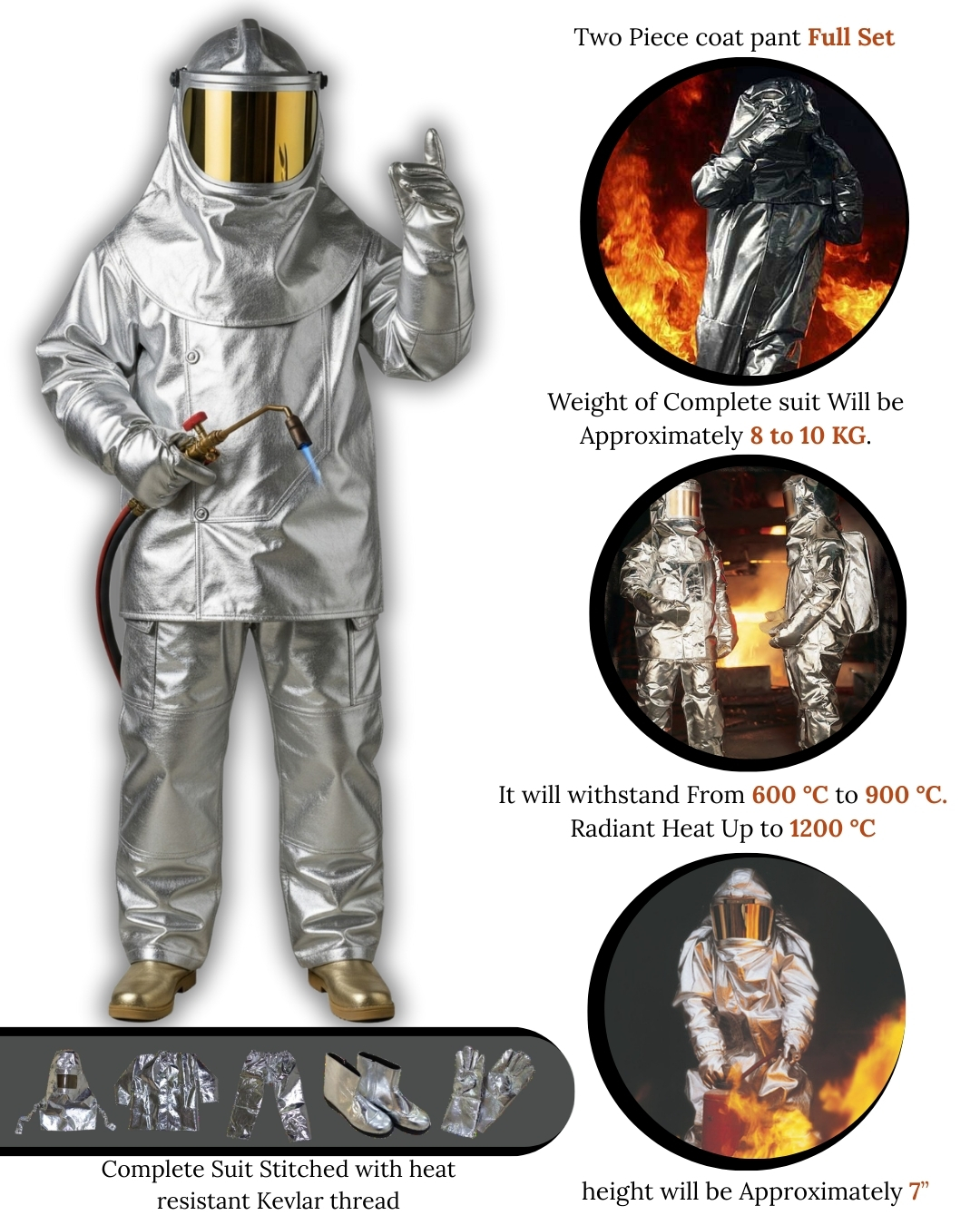 Industrial worker wearing silver fire proximity suit for molten metal and foundry safety in Ahmedabad