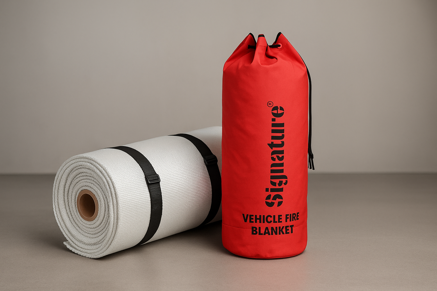 Folded Signature Car Fire Blanket ready for quick car use